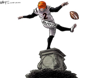 Till folket i Cincinnati — Bengals AFC Championship redaktionell tecknad serie Evan McPherson Fountain Square