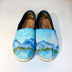 Custom Hand Painted Blue Mountain TOMS Shoes
