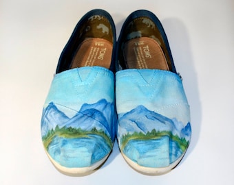 Custom Hand Painted Blue Mountain TOMS Shoes