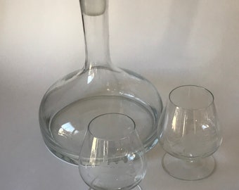 Vintage Toscany Etched Crystal Clipper Ship Decanter, Snifter Glasses, Liquor Barware Decanter with Stopper, Flat-bottom Decanter