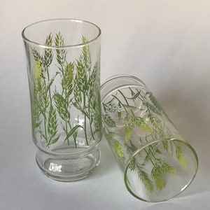 Vintage Libbey Spring Wheat Drinking Glasses, Green Ombre Grain Patterned Drinkware, MCM Botanical Tumblers, Set of 2
