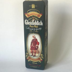 Glenfiddich Scotch Whisky Collector&#39;s Tin - Clan Stewart, Hinged Liquor Bottle Metal Storage Box