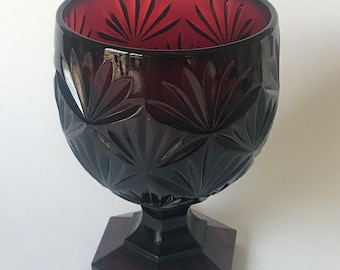 Cristal D'Arques Ruby Open Candy Dish, Dark Red Cut Glass Votive Goblet
