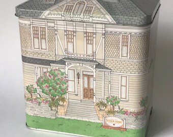 Vintage Sutter Home Winery Graphic Replica Tin, Victorian House-Shaped Novelty Storage Canister