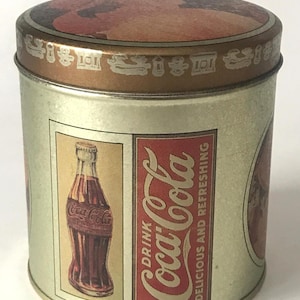 Vintage Gold Coca-Cola Bristolware Tin, 1993 Small Round Advertising Reproduction Decorative Storage Tin