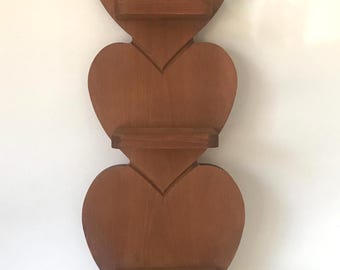 Vintage HomCo Heart Wall Shelf: Three-Tier Wood Trinket Display
