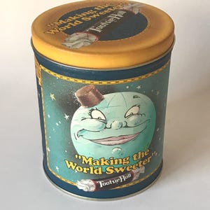 Tootsie Roll Making The World Sweet Canister Tin, Vintage Reproduction Collectible Candy Advert Tin