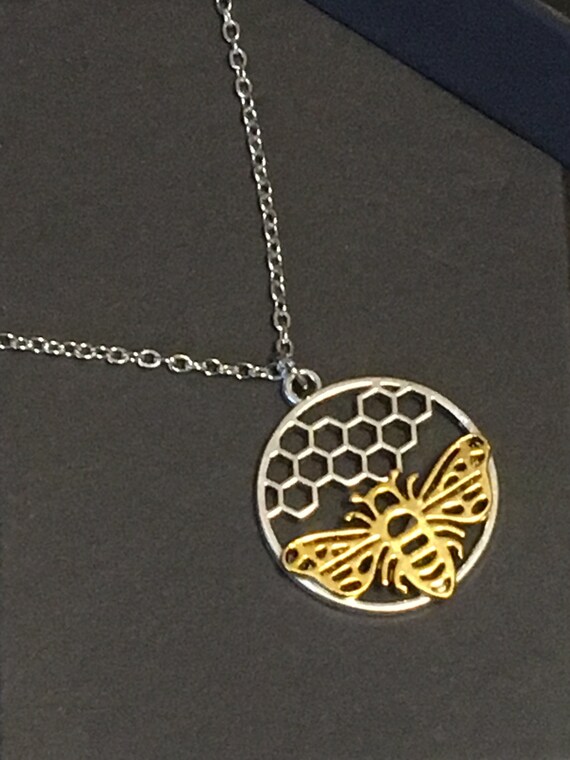 Bee Hive Necklace Bee Necklace Silver & Gold Bee Hive Etsy