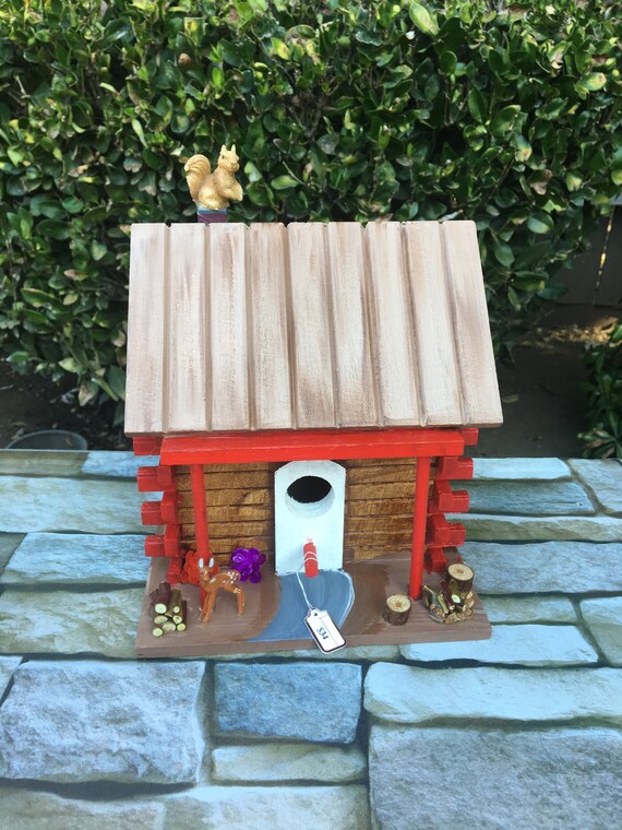 Outdoor Birdhouse Birdhouse Wood Birdhouse Log Cabin Birdhouse Rustic Birdhouse Wood Cabin Birdhouse Hand Painted Birdhouse,