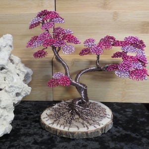 Wire Bonsai Tree, (15), Multicolor Bonsai Tree, Bonsai Tree, Bonsai Sculpture, Wire Sculpture, Copper Bonsai, Table Art, Gift, Pink Bonsai