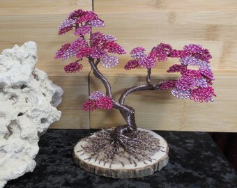 Wire Bonsai Tree, (15), Multicolor Bonsai Tree, Bonsai Tree, Bonsai Sculpture, Wire Sculpture, Copper Bonsai, Table Art, Gift, Pink Bonsai