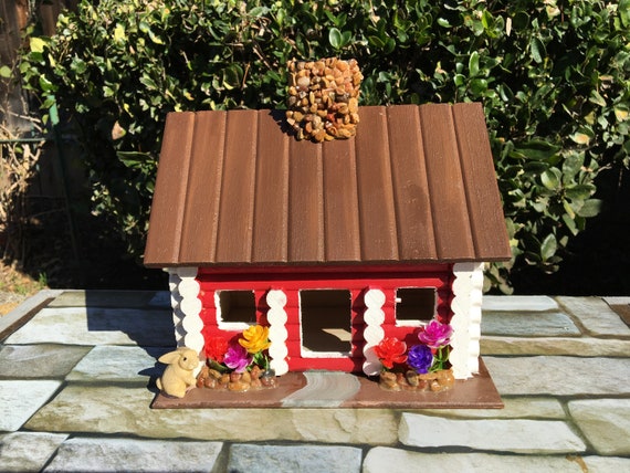 Outdoor Birdhouse Birdhouse Wood Birdhouse Log Cabin Birdhouse Rustic Birdhouse Wood Cabin Birdhouse Hand Painted Birdhouse,
