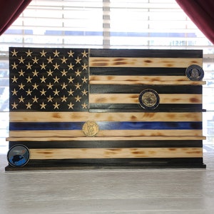 Thin Blue line challenge coin display/ challenge coin holder/ Police coin display