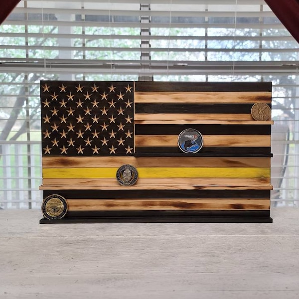 Thin Gold line challenge coin display/Dispatcher coin display/ 911 operator/ challenge coin holder