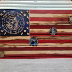Navy Challenge coin Display/ American Flag Challenge Coin Display/ Navy Emblem On American Flag