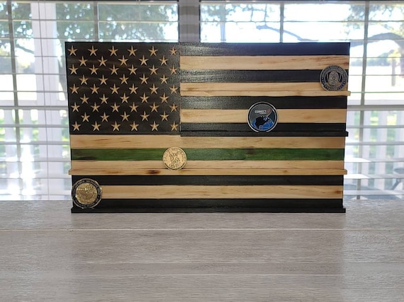 Thin green line flag/ Military/ Border Patrol challenge coin holder