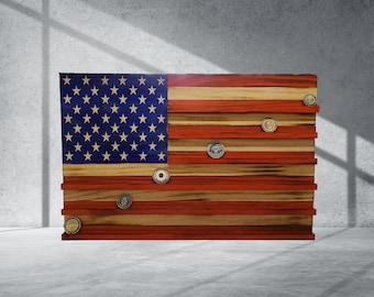 Distressed American Flag Coin Display: Challenge Coin Holder