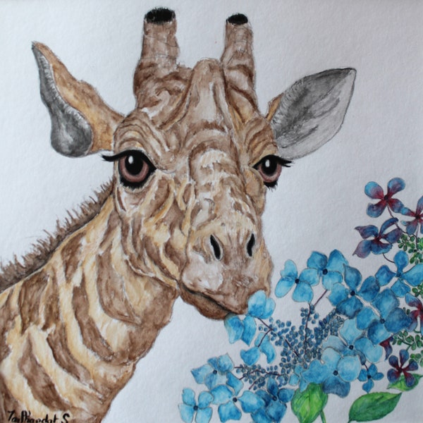 La girafe aux fleurs bleues