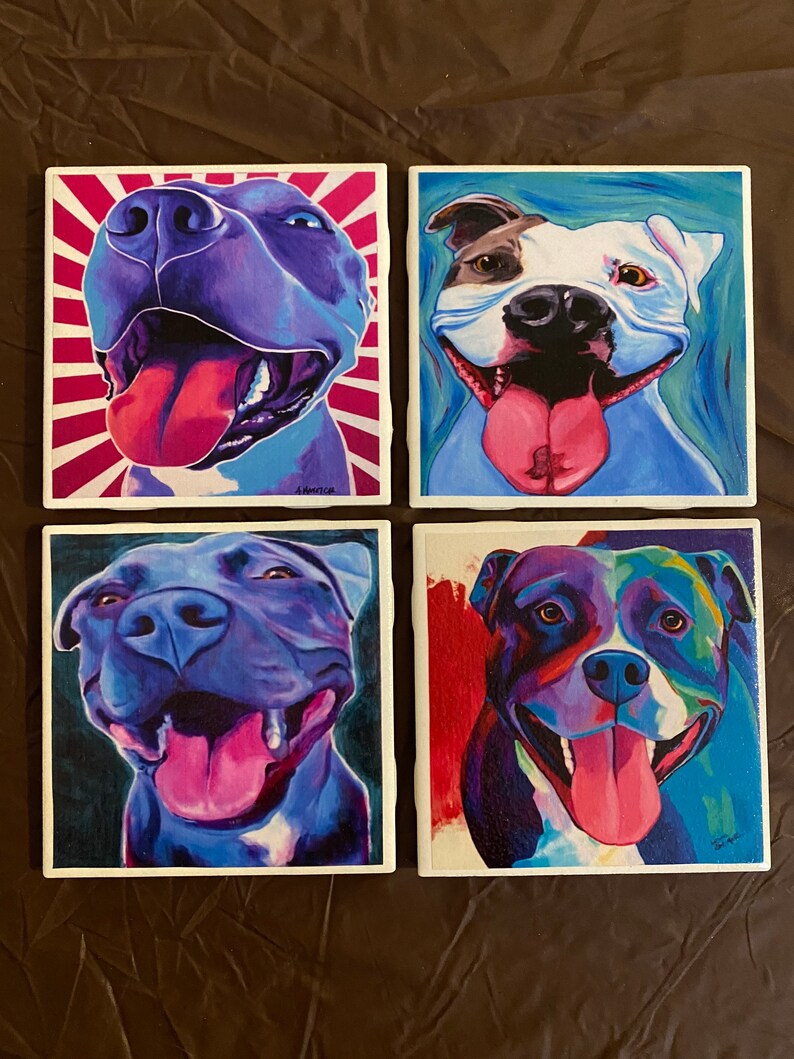 Pit bull Coasters/Coasters/Handmade/Best Friend/Dog Lover/Family/Pet/Drink Coaster/Ceramic Coasters/Photo Coasters/Pittie Dog/Pit Bull/Love
