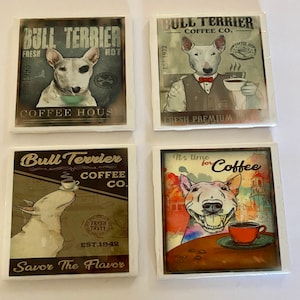 Bull terrier coasters/ bull terrier lover/ bull terrier gift/ dog lover/ dog/ coaster/ gift