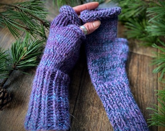 Fingerless Gloves, Purple Knitted Gloves, Long Fingerless Mittens, Arm warmers, Hand knit gloves, Alpaca Yarn
