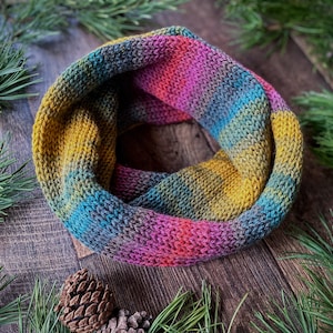 Knitted Infinity Scarf, Autumn Rainbow, Neck Warmer, Knitted Scarf, Winter Scarf
