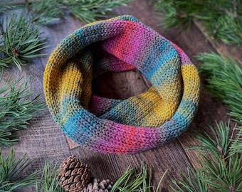 Knitted Infinity Scarf: Autumn Rainbow Neck Warmer