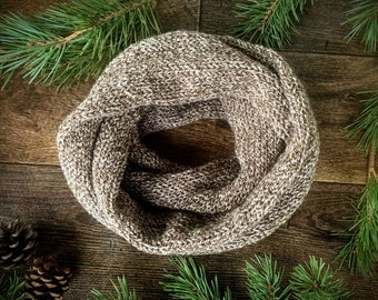 Oatmeal Knitted Infinity Scarf: Vegan Neck Warmer