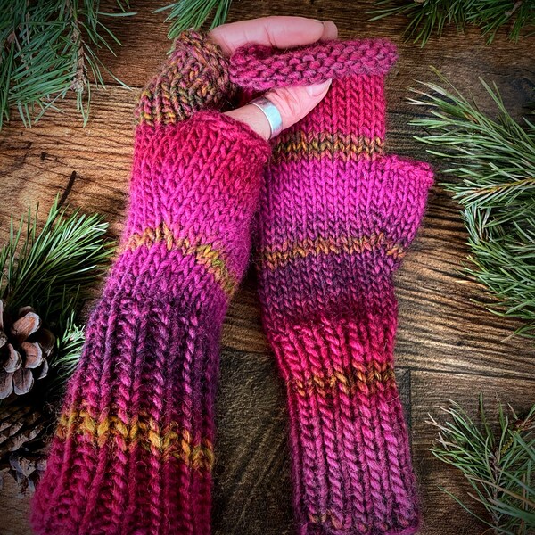 Fingerless Gloves, Pink Knitted Gloves, Long Fingerless Mittens, Arm warmers, Hand knit gloves, Hand warmers