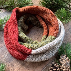 Infinity Scarf, Vegan Scarf, Colour Block Scarf - Woodland Tweed