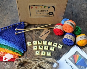 Knitting Kit, Rainbow Bunting, Bunting Craft Kit, Knitting Gift, Christmas Gift, Craft Kit