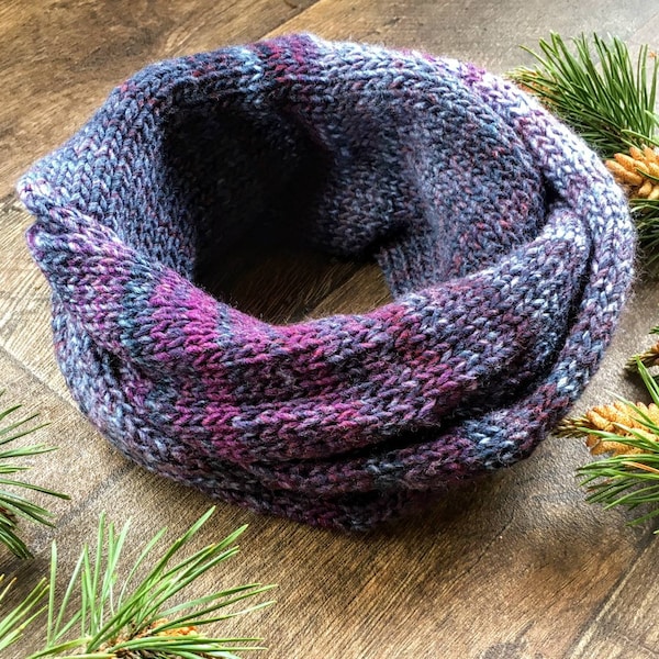 Purple Knitted Infinity Scarf, Vegan Scarf, Purple Scarf, Knitted Neck Warmer, Vegan Scarf,