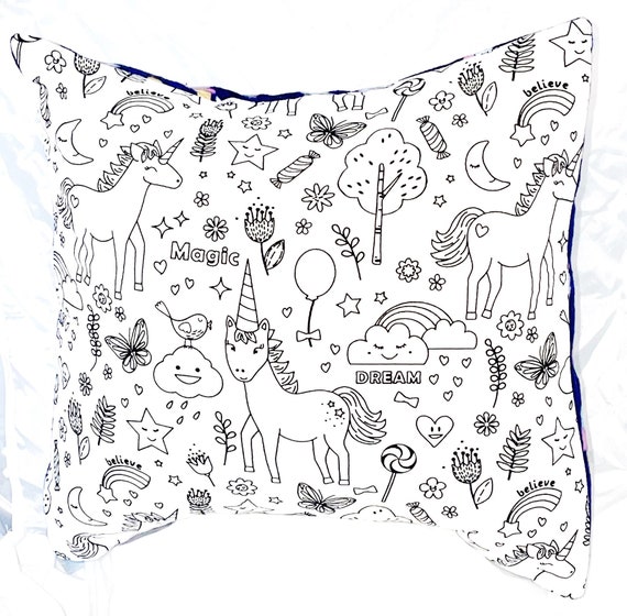 Color Me Pillow for Children Dreamy Fantasy Washable Reusable Kids Coloring Unicorn Etsy
