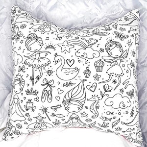 Color Me Kissen für Kinder, Fairy Princess, waschbar, wiederverwendbar, Kindermalen, Fairy Princess
