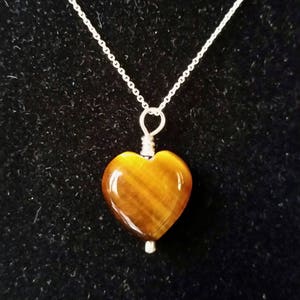 Shimmering Tiger Eye Heart Pendant - Mini - on Sterling Silver with Sterling Silver Chain