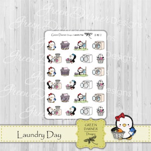 Pearl the Penguin - Laundry Day functional planner stickers - icon, Kawaii character, chores, tracker