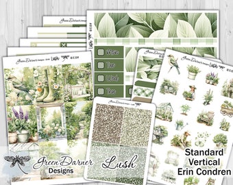 Standard Vertical, LUSH, Erin Condren weekly planner sticker kit, decorative planning, journaling, scrapbooking, floral, flowers, garden