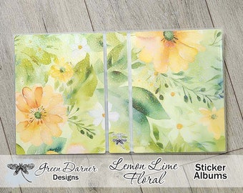 Sticker storage albums, LEMON LIME FLORAL, small/washi wallet, 5x7, 6X8, hobo, removable or top loading, sticker organization, photo albums