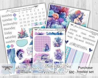 MIC sale purchasable sale freebie - March 2023 - UNDER The SEA, floral, flowers, watercolor, ocean, mermaid