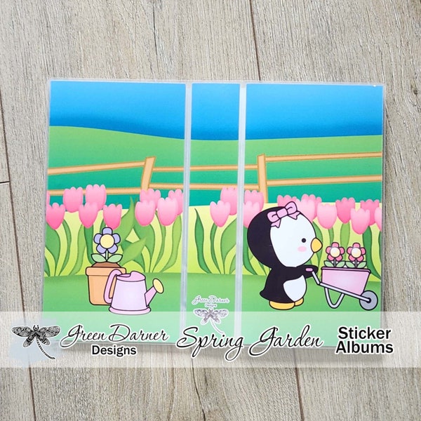 Sticker storage albums, SPRING GARDEN, small/washi wallet, 5x7, 6X8, hobo, removable or top loading, photo albums, Pearl the Penguin