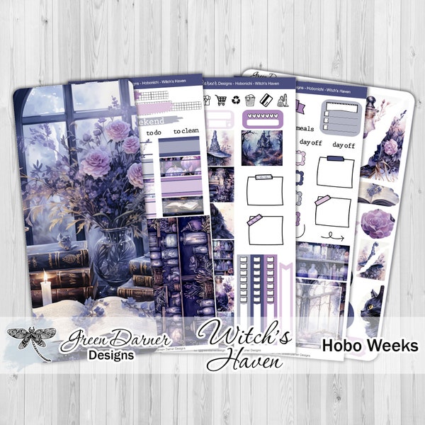 Hobonichi Weeks - WITCH'S HAVEN -  weekly sticker kit, hobo techo weeks, autumn, fall, floral flower, mystical library, Halloween