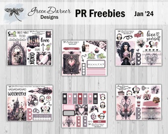 January 2024 PR sampler, Functional sample planner stickers, Happy Planner, Erin Condren, Gothic Valentine, love, romance, Valentine's Day