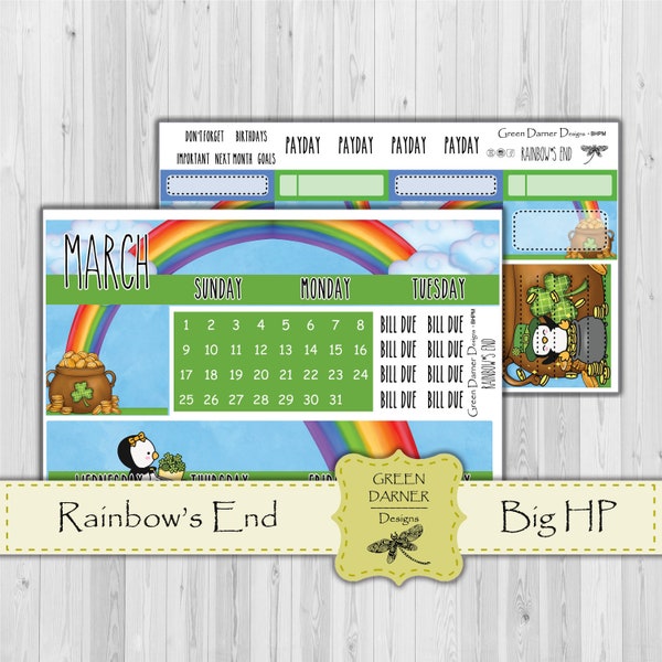 Big Happy Planner Monthly - RAINBOW'S END - March 2021, calendar, spring, Pearl the Penguin - choose a month