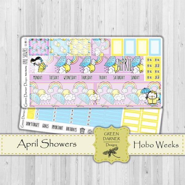 Hobonichi Weeks - APRIL SHOWERS - April 2021, calendar, spring, Pearl the Penguin - choose a month - rain - umbrella