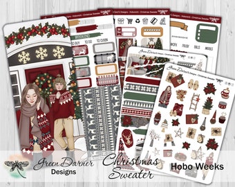 Hobonichi Weeks, CHRISTMAS SWEATER, weekly planner sticker kit, Hobo, winter holiday season, tree, decorative planning, snow