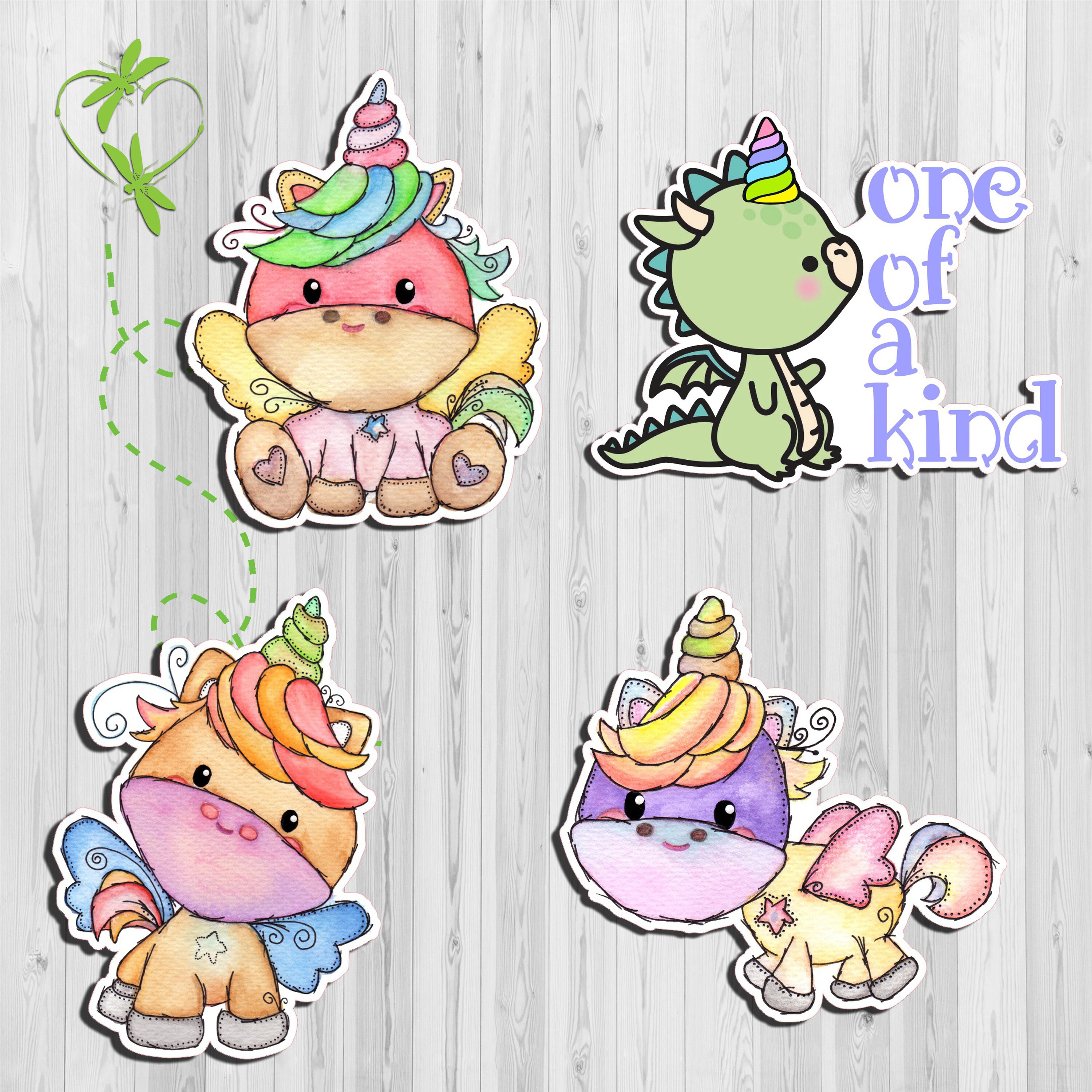 Unicorns-  Die Cuts by Green Darner Designs - Unicorn, one of a kind,…