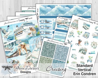 Standard Vertical, CRUISING, Erin Condren weekly planner sticker kit, decorative planning, journaling, scrapbooking, holiday travel, boating