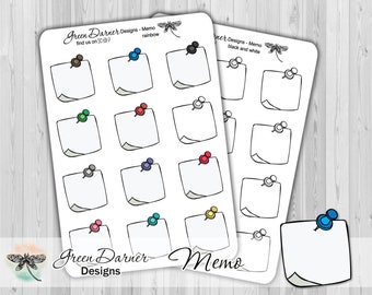 MEMOS, functional planner stickers, memo, box sticker, reminder notes, planner accessory, reminder label, pushpin, tack
