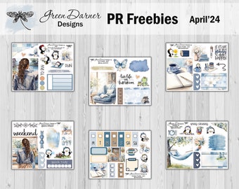 April 2024 PR sampler, Functional sample planner stickers, Happy Planner, Erin Condren, spring denim, floral, reading