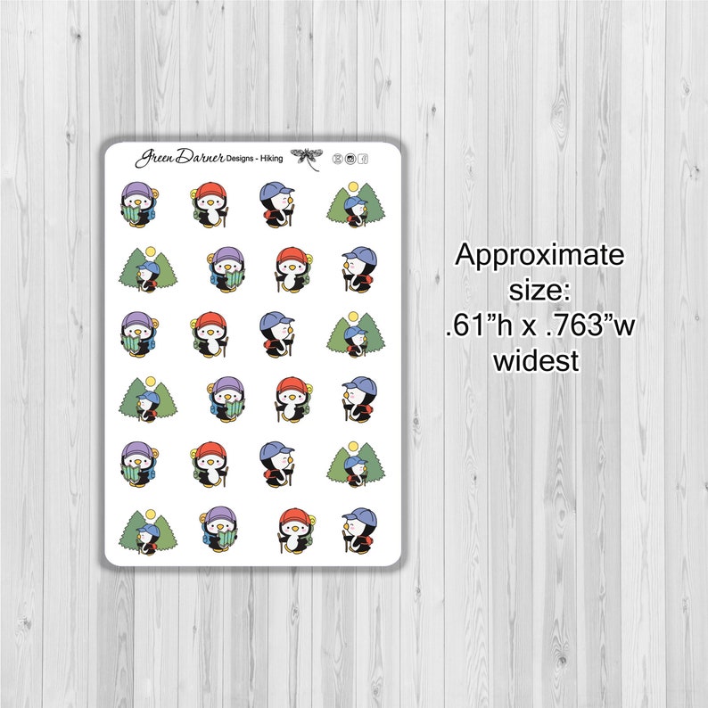 Pearl the Penguin HIKING functional fitness planner stickers Happy Planners, Erin Condren, walk, fitness, explore image 2